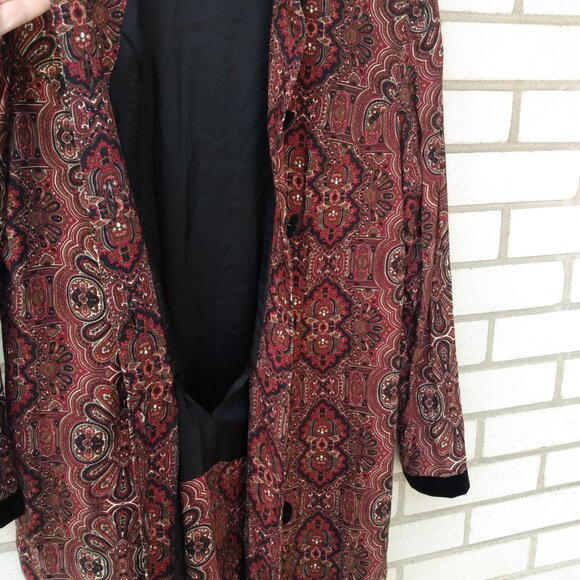 Vintage Burgundy Rayon Dress Size 16 Black Velvet Band Collar Cuffs Buttons Kari - Picture 9 of 11